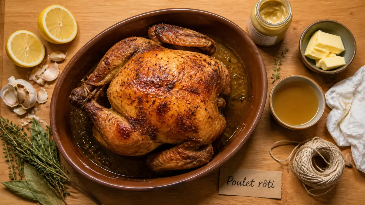 Poulet rotisserie rôti 210° peau dorée