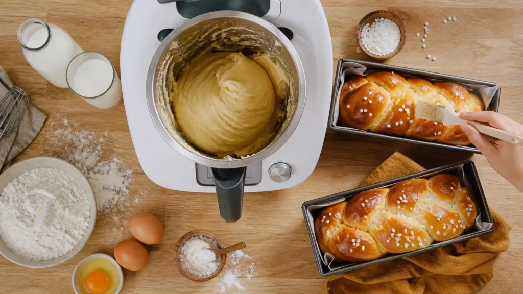 Recette thermomix brioche moelleuse, pâte dorée au beurre