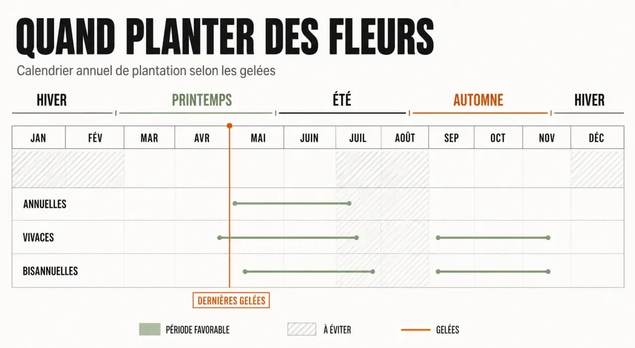 Quand planter des fleurs : calendrier saisonnier de plantation pour annuelles, vivaces et bisannuelles