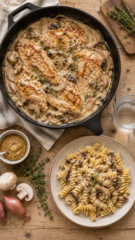 Escalopes de dindes à la crème moelleuses, poêle et champignons