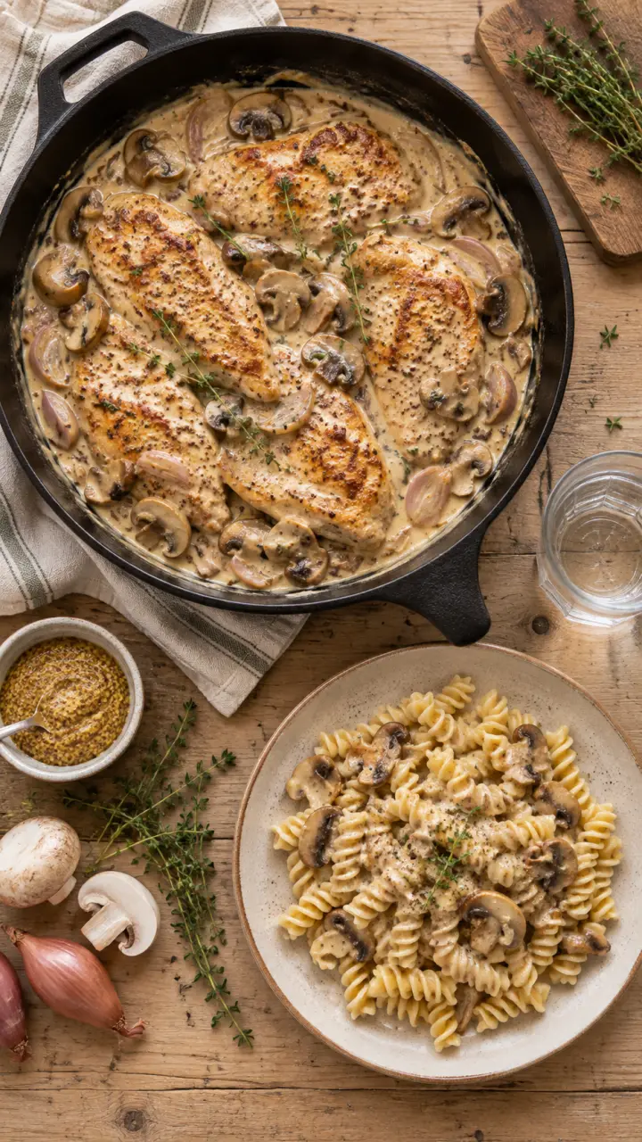 Escalopes de dindes à la crème moelleuses, poêle et champignons