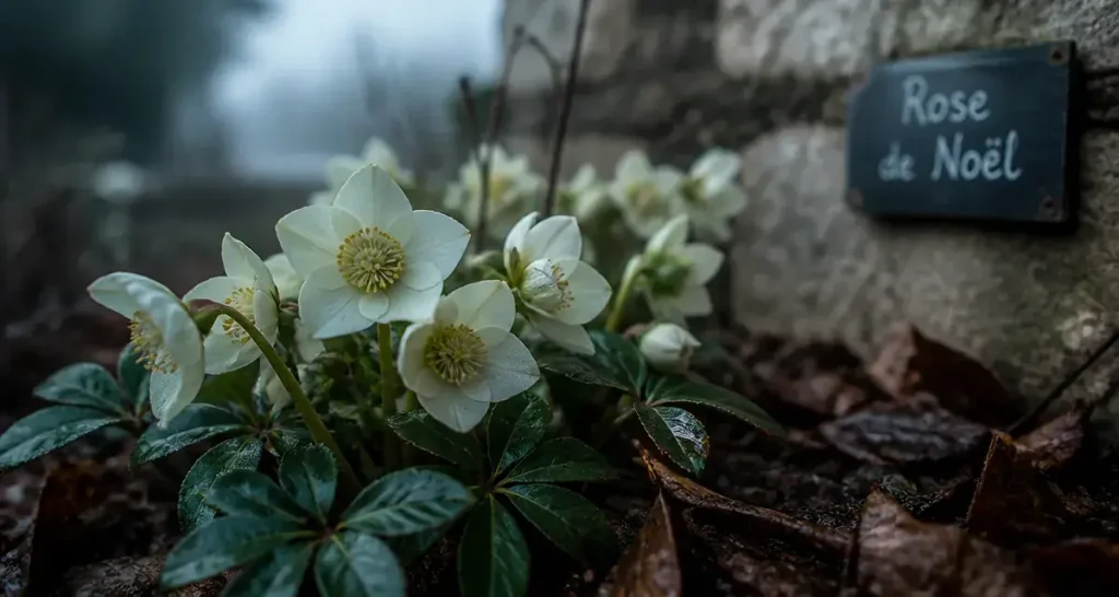 Rose de noel exterieur en fleurs, Helleborus niger