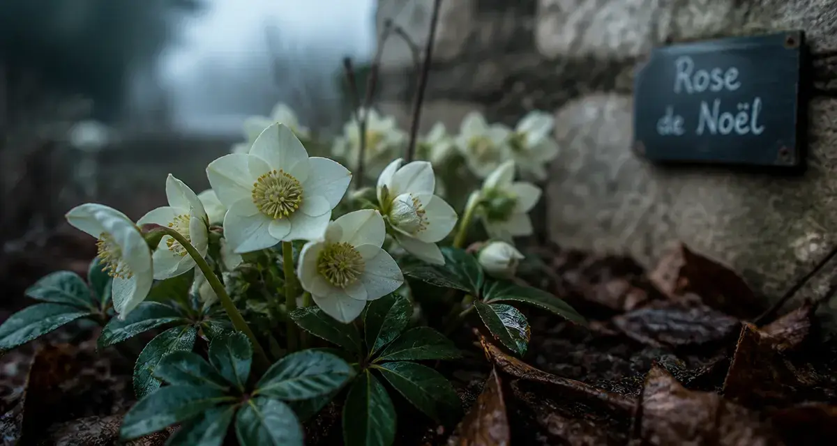 Rose de noel exterieur en fleurs, Helleborus niger