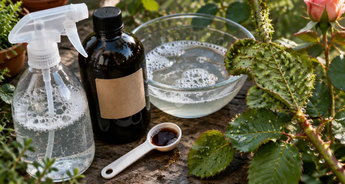 Anti puceron maison au savon noir : pulvérisation sur feuilles infestées