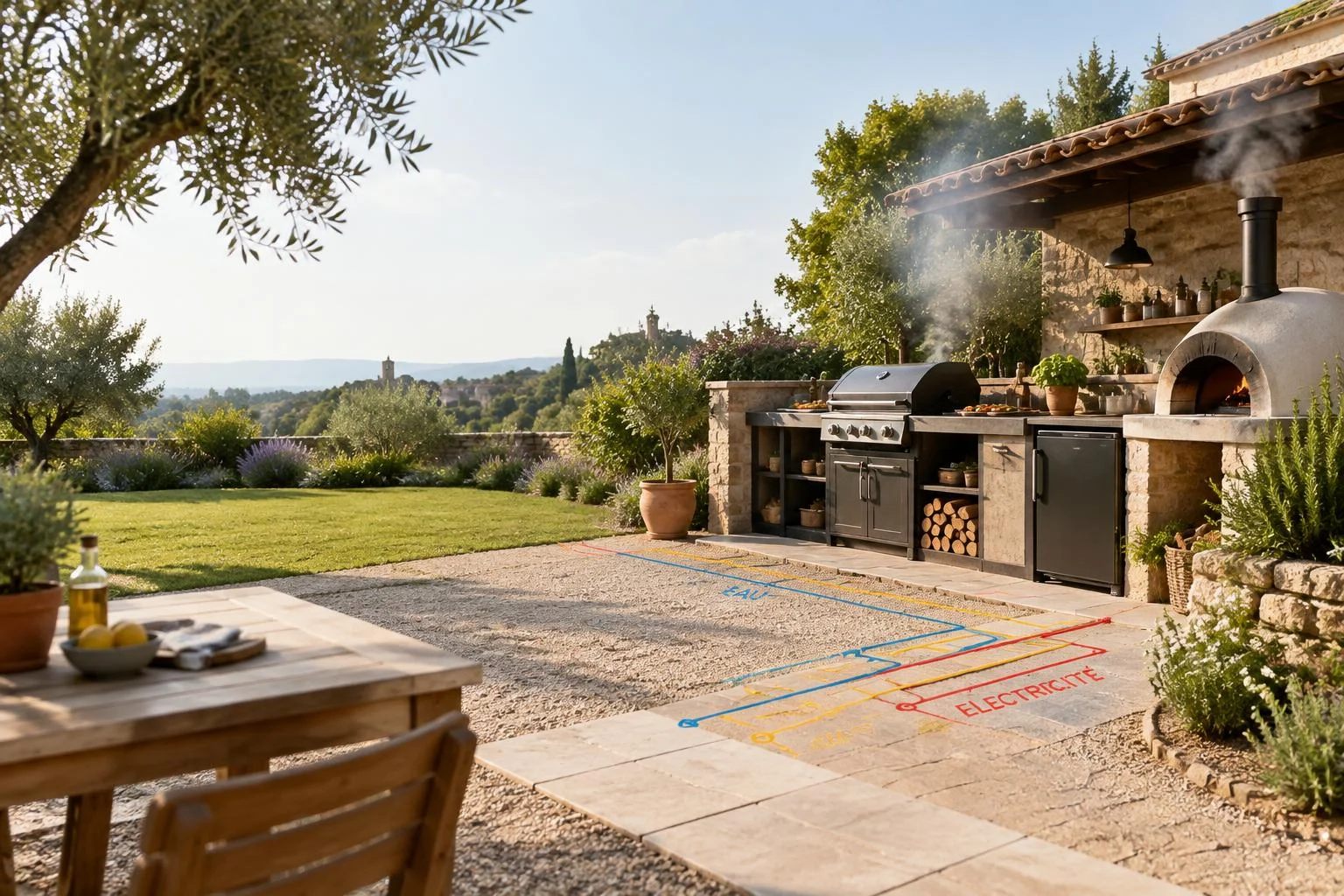 Cuisine d’été au jardin : sol, réseaux et fumée