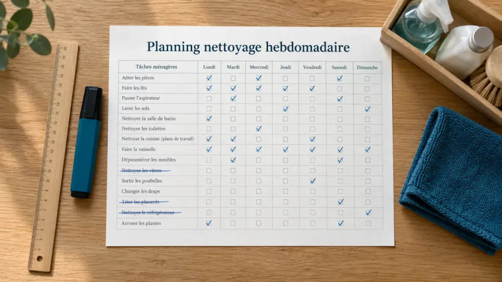 Planning nettoyage maison PDF : une semaine organisée, sans sacrifier le week-end