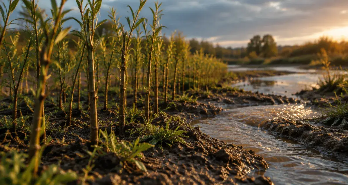 Plantation de saules en bande anti-ruissellement TTCR, ruissellement et sédimentation au talweg